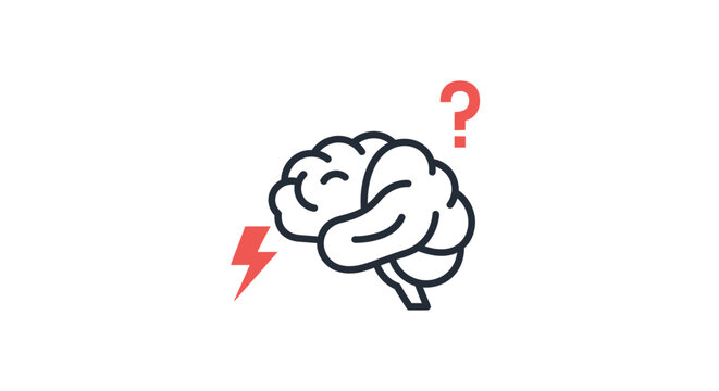 Brain icon with red lightning and question mark.