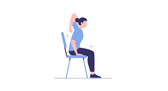 Woman Stretching Triceps While Sitting on Chair, Arm Exercise, Fitness