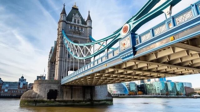 Tower Bridge in London, UK, United Kingdom. Time lapse.