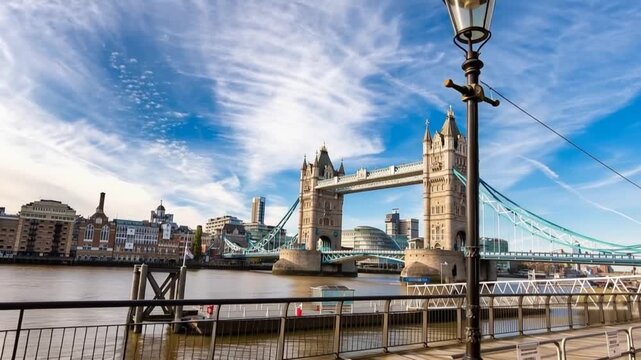 Tower Bridge in London, UK, United Kingdom. Time lapse.