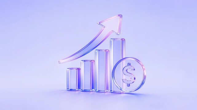 Glass Bar Chart Growth Arrow Dollar Coin 3D Render