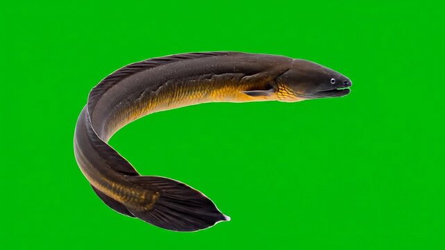 Isolated Electric Eel Against Green Screen Background For Educational And Scientific Use, Showcasing Unique Coloration And Form