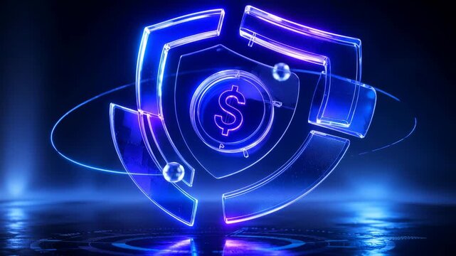 Financial Security Shield Glowing Neon Concept 3D
