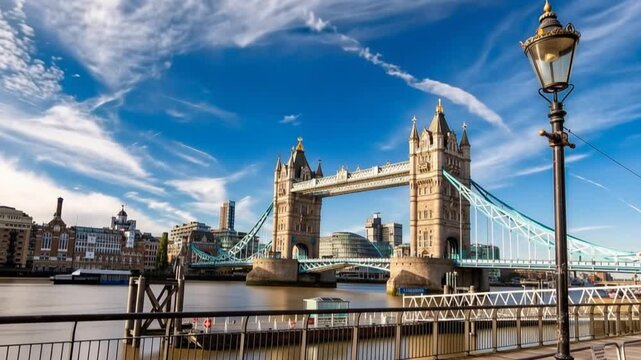 Tower Bridge in London, UK, United Kingdom. Time lapse.