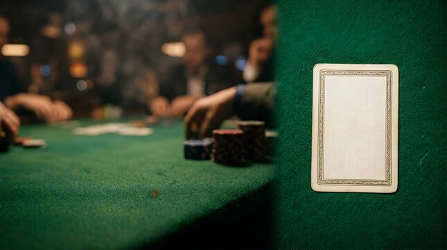 Blank playing card on a green felt casino table at a poker game