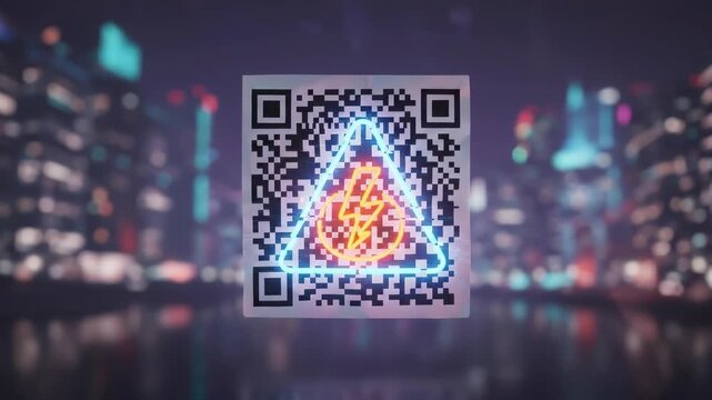 Digital Qr Code with Glowing Energy Symbol Overlay