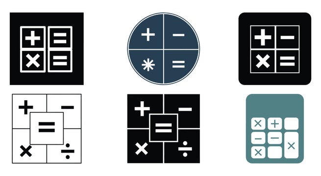 Set of simple math calculator symbols and arithmetic operation icons