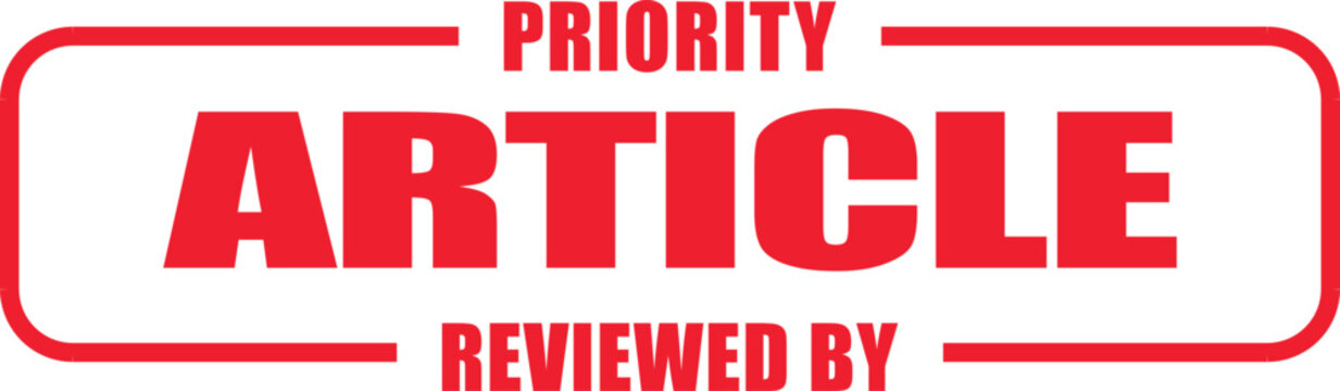 A close-up view of a red priority article stamp on a white background