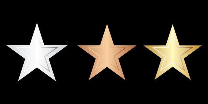 Gold, silver and bronze metal circle frames 3d vector realistic illustration. First, second and third place medals or buttons isolated on white background. Certified. Quality blank, empty badge set.