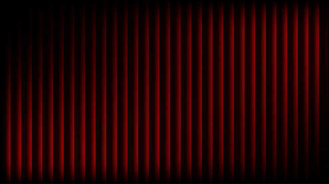 A dramatic red curtain with vertical lines on a dark background