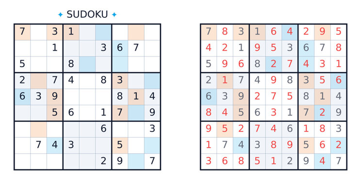 Sudoku even-odd puzzle and solution set. Medium difficulty 9x9 grid vector illustration. Logic game for brain exercise isolated on transparent background. Flat design activity book graphic