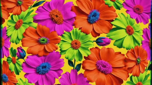 Psychedelic Floral Glitch Background with Chromatic Aberration and Wave Warp Distortion Animation