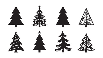 Obraz premium Various stylized Christmas tree icons with different decorative patterns isolated design