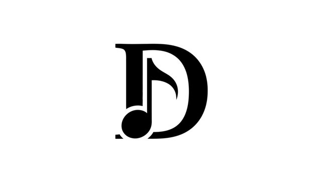Black musical note with a stylized "D" shape on a white background, minimal contrast