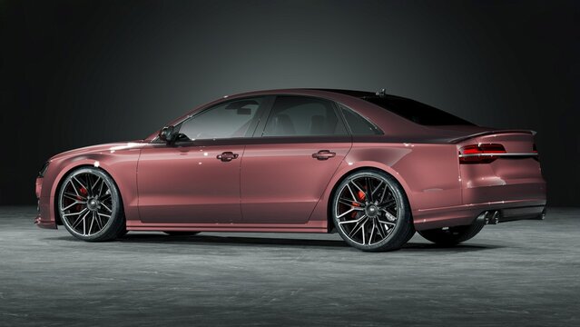 Germany &ndash; May 2026: 3D render of 2017 Audi A8 luxury sedan parked on rooftop parking area