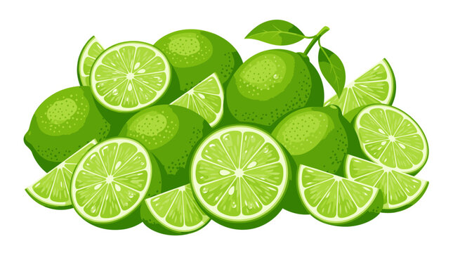 Fresh Green Limes and Lime Slices.