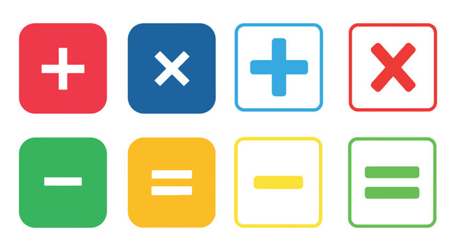 Colorful math symbols and arithmetic operator icons set