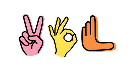 Fototapeta premium Vibrant, stylized hand gestures forming the words 
