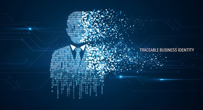 Digital Traceable Business Identity Concept with Binary Code Graphics