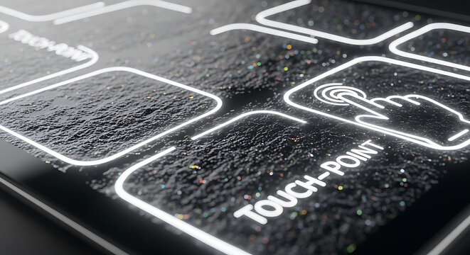 Futuristic Digital Interface with Glowing Touch Point Icons