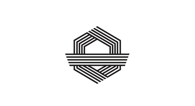 Abstract geometric hexagon logo with parallel black lines