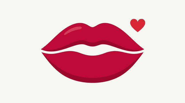 A captivating graphic design featuring bold red lips next to a small, tender heart, representing love, kisses, and feminine charm perfect for romantic themes and expressions of affection