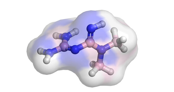 Metformin, drug/AMPK activator and biguandie for type 2 diabetes, 3D molecule 4K