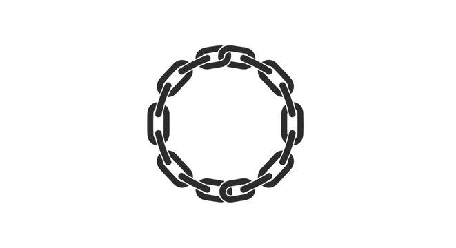 Circular black chain link icon isolated on white background