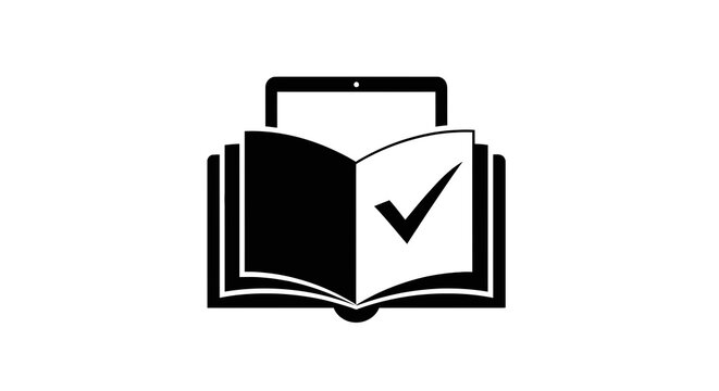 Check mark on open book icon.