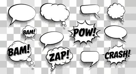 Comic book speech bubbles and action sound effects collection © Oktavia