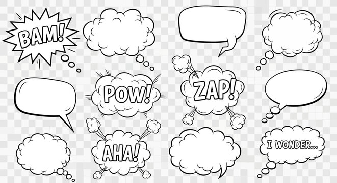 Comic book speech bubble set with sound effect icons