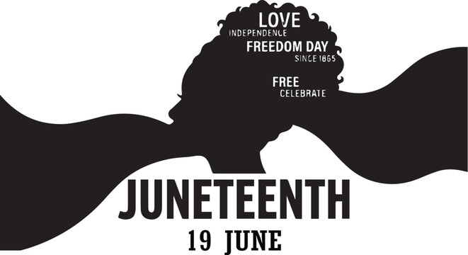 Juneteenth vector with afro silhouette flowing hair banner freedom independence celebrate equality cultural awareness design