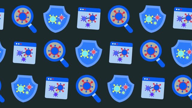 Scientific laboratory analysis background animation with modern minimalist pathogen protection elements wallpaper with seamless medical diagnostic and biosecurity pattern. Seamless looping.