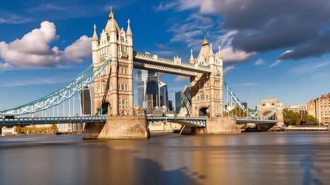 Tower Bridge in London, UK, United Kingdom. Time lapse.