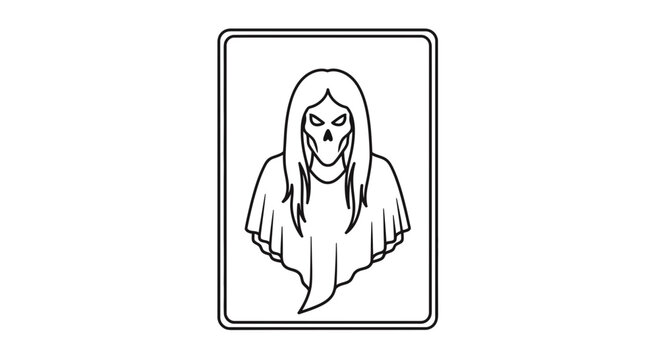 Scary Ghost Icon with Long Hair, Halloween Symbol