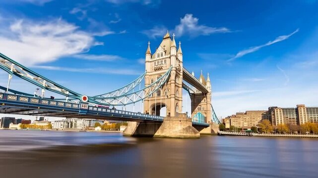 Tower Bridge in London, UK, United Kingdom. Time lapse.