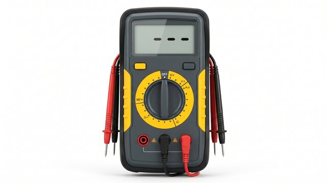 Yellow Digital Multimeter Electrical Tester Isolated on White Background