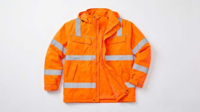 Orange High Visibility Safety Work Jacket Isolated on White Background