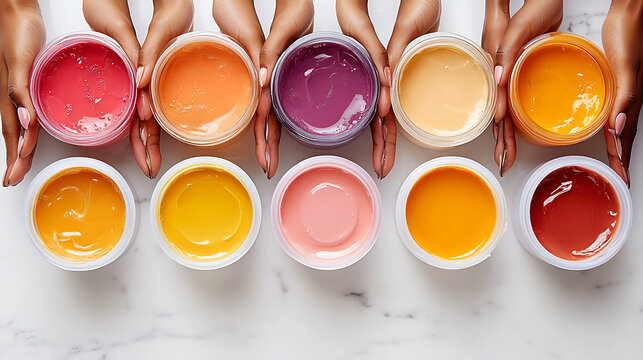 Professional image of lab hands pouring precise amounts of colorant into skincare base white background 