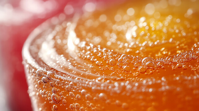 Macro image of emulsifying agents blending water and oil layers in a skincare product white background 