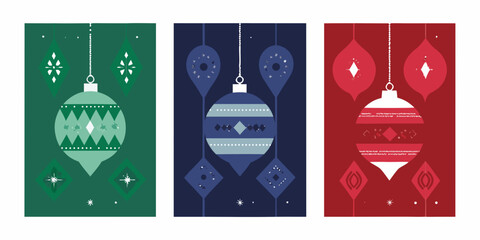 Christmas card set with geometric ornament designs festive holiday greetings © Dipu