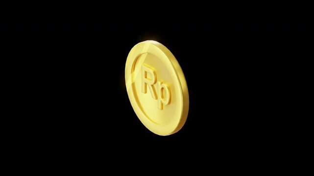 3d isometric Rotating Gold rupiah Coins Looping Animation with alpha channel background	