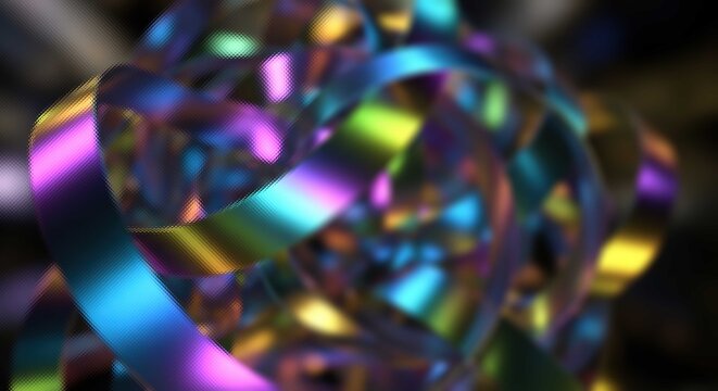 Vibrant reflective prismatic ribbons in dynamic light play iridescent rainbow reflection