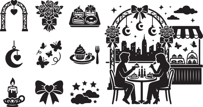Romantic Ramadan Dinner Date Night Illustration