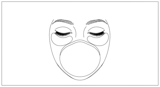 Woman's Face with Eye Patches and Bubble Gum, Minimalist Line Art