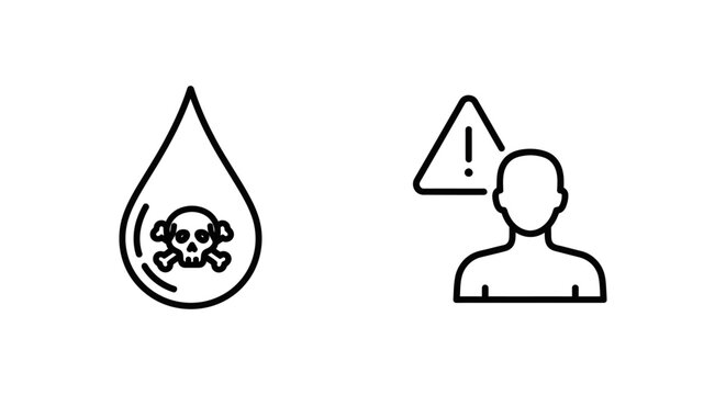 Icons representing pesticide risk and chemical exposure hazard with pesticide chemical exposure toxicity triangle silhouette environment toxicology contamination substance material