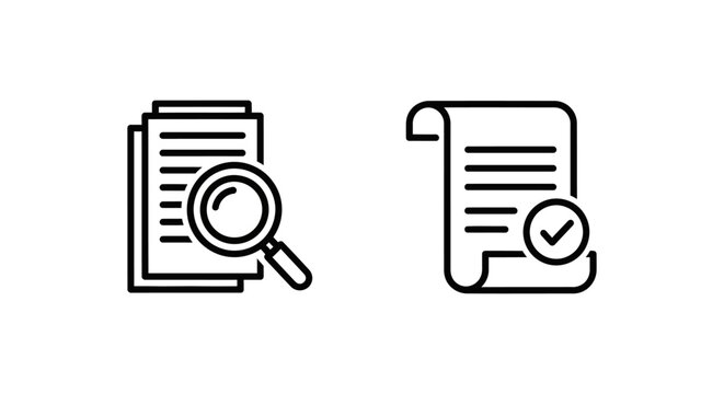 Icon of document audit and compliance log with checklist document compliance checklist magnifying analysis information verification approved business workflow strategy management