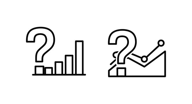 Question mark icons with bar graph and line chart for qn a analytics and metrics question analytics information analysis statistics business research performance questionnaire