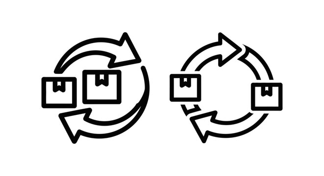 Two icons representing product return process with delivery logistics shipping exchange commerce business customer operation workflow circular illustration returnable merchandise