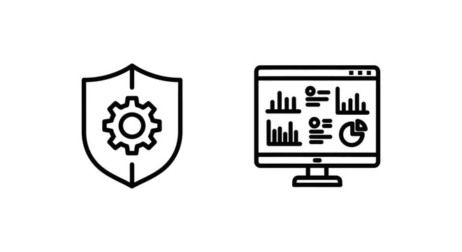 Icons for security operations and soc dashboard with security operations dashboard cogwheel computer analysis protection cybersecurity management information technology reporting